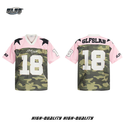 Sporty Pink Camo Star V-Neck Short Sleeve T-Shirt WN26507