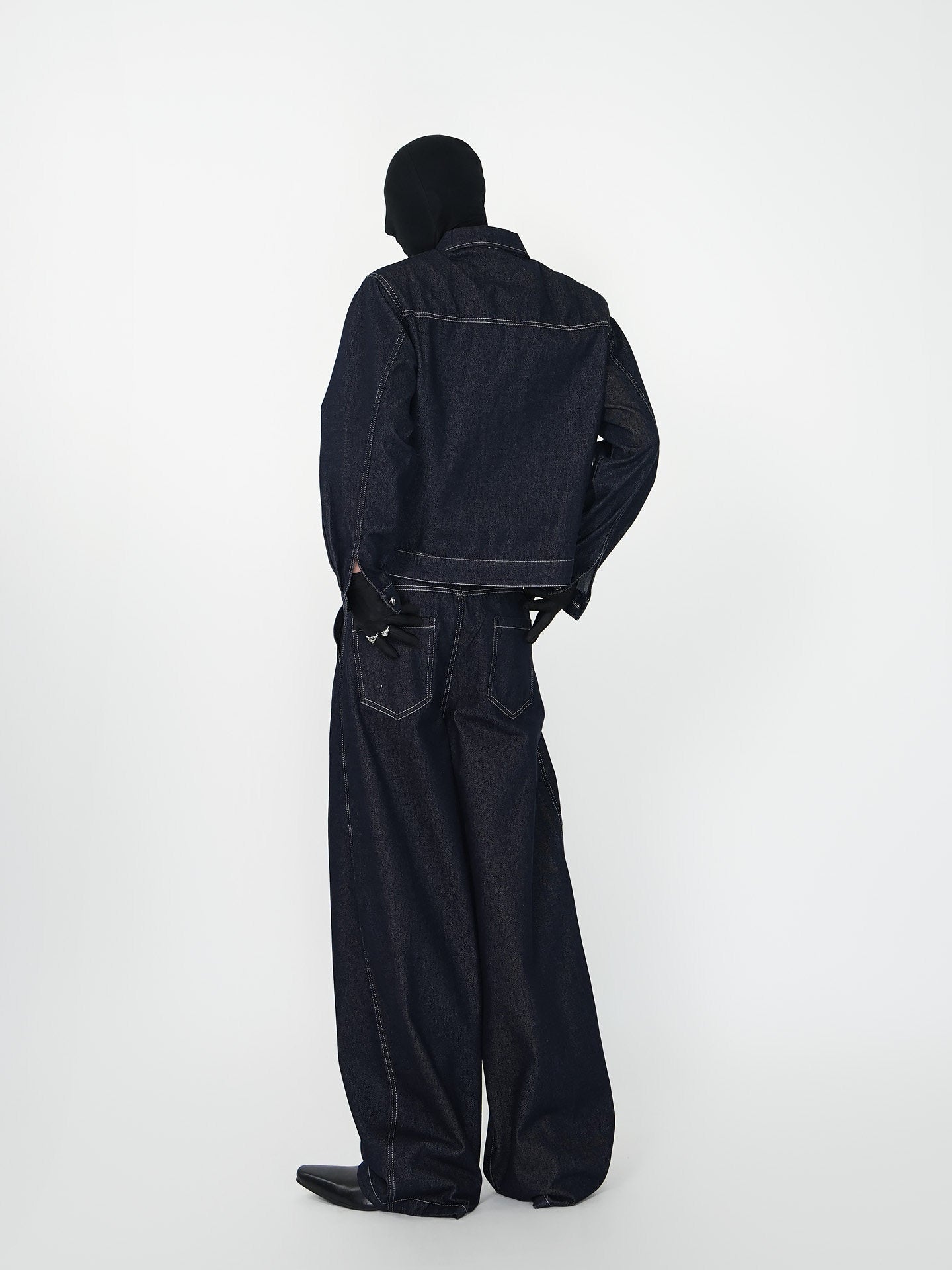 Contrast Stitch Short Jacket & Wide Leg Denim Jeans Setup WN24140