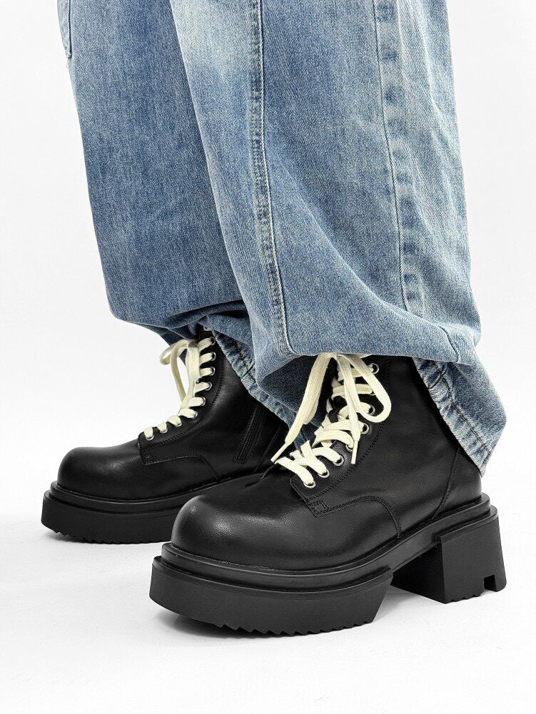 Matte Black Chunky Lace-Up Combat Boots WN24500