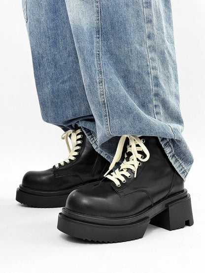 Matte Black Chunky Lace-Up Combat Boots WN24500