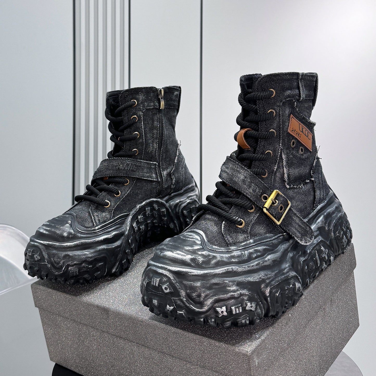 Denim Strap Buckle Platform Sneaker Boots WN24652