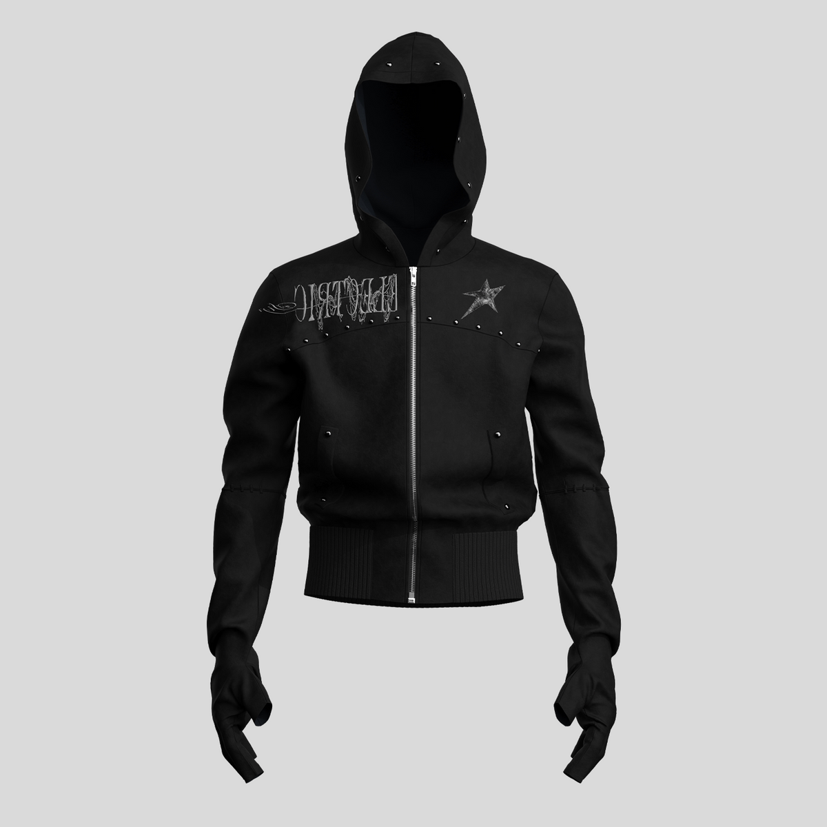 Embroidery Stud Star Zipper Hoodie WN27128