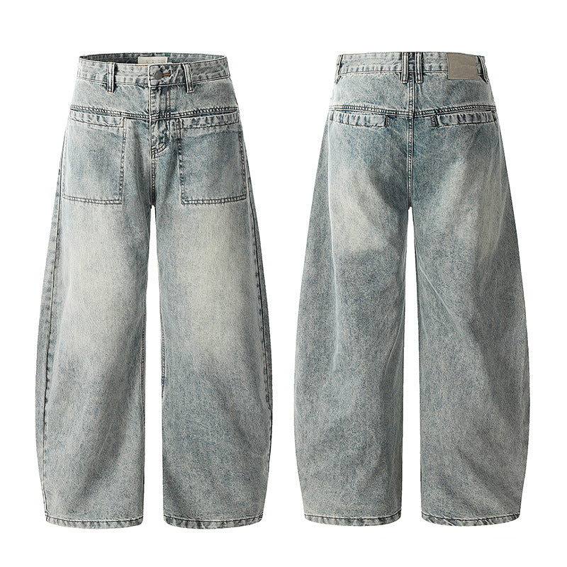 Wash Curved Wide Leg Denim Jeans WN18529