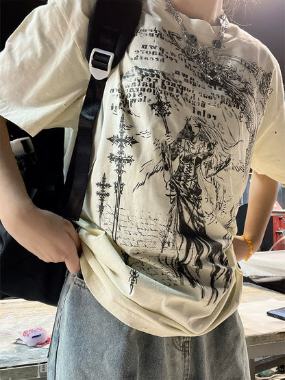 Ilustration Art Print Oversize Short Sleeve T-Shirt WN16734