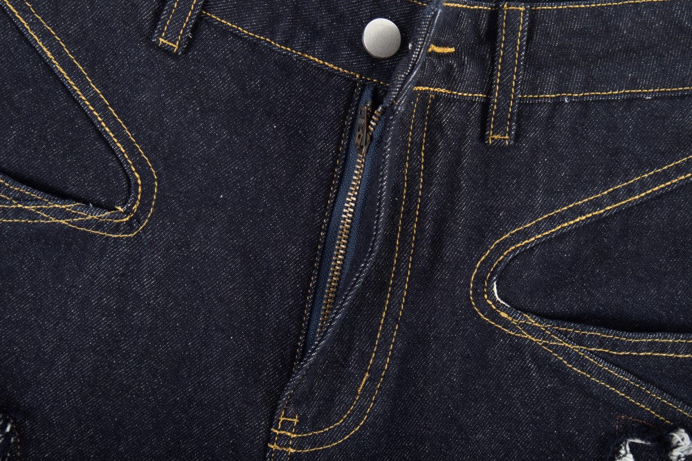 Damage Frayed Wide Leg Denim Jeans WN28017