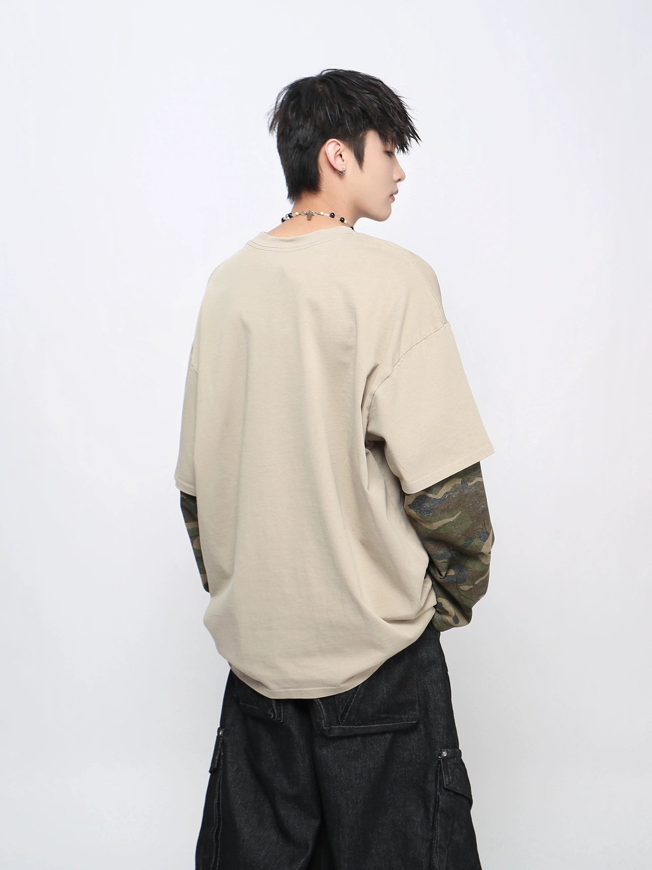 Camouflage Fake Layered Damage Hole Long Sleeve T-Shirt WN21037