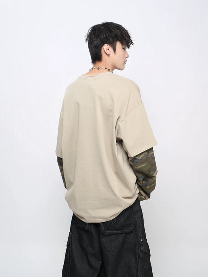 Camouflage Fake Layered Damage Hole Long Sleeve T-Shirt WN21037