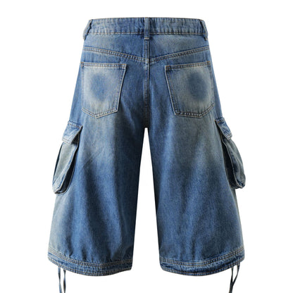 Washed Multi Pocket Cargo Denim Half Jeans WN26123