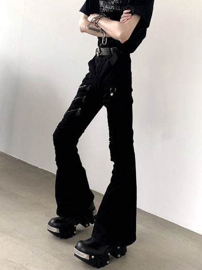 Zipper Design Flare Cargo Denim Jeans WN20348