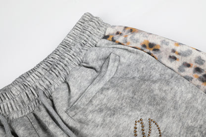 Leopard Print Curved Studs Wide Leg Sweatpants WN25700