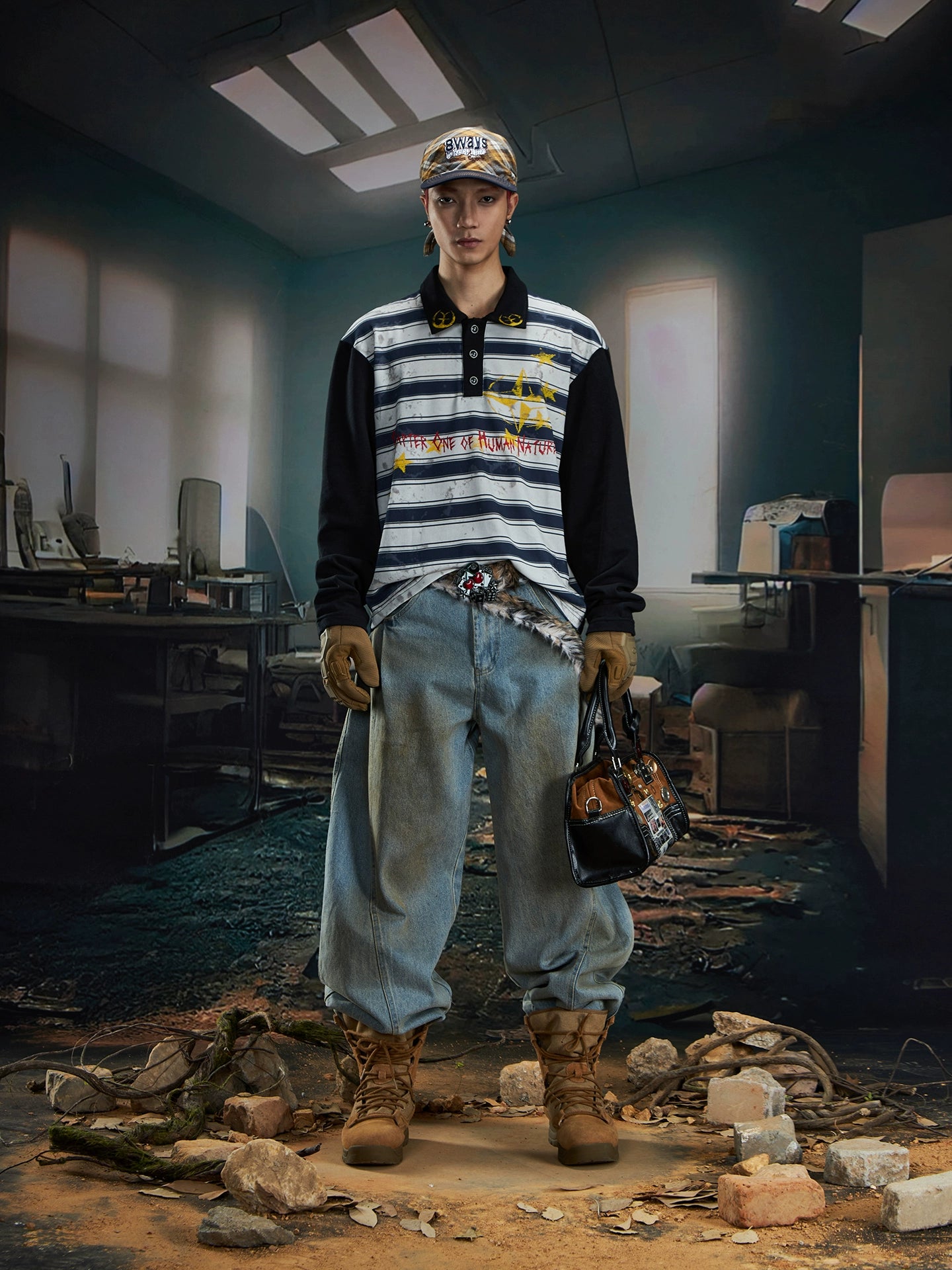 Print Dye Layered Stripe Long Sleeve T-Shirt WN20562