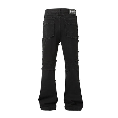 Raw Hem Wash Flare Denim Jeans WN16193