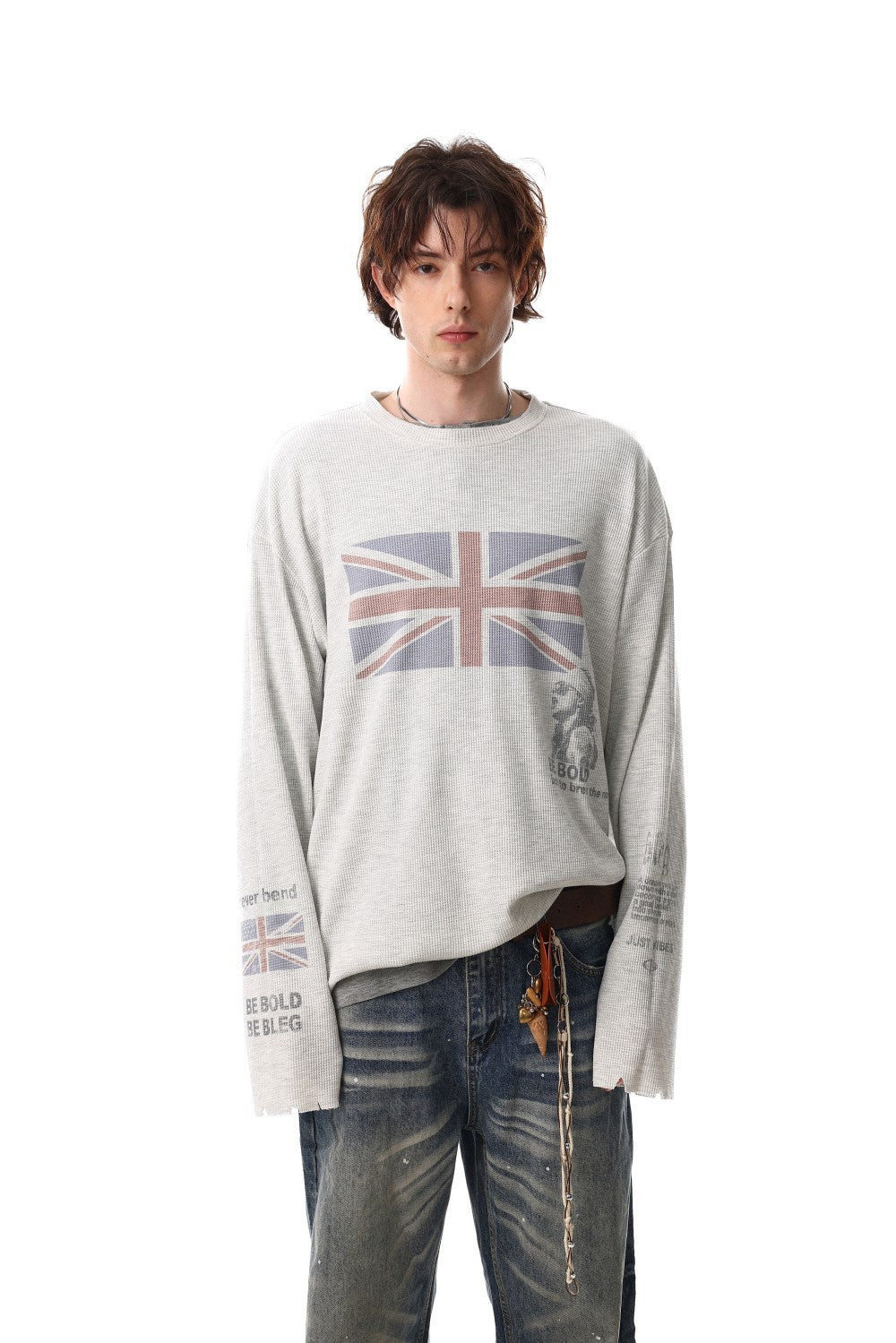 Waffle Texture Graphic Long Sleeve T-Shirt WN28018