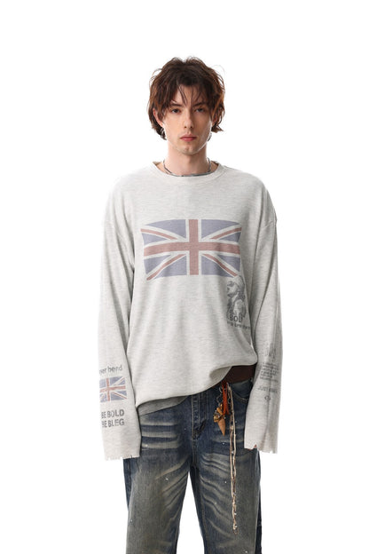 Waffle Texture Graphic Long Sleeve T-Shirt WN28018
