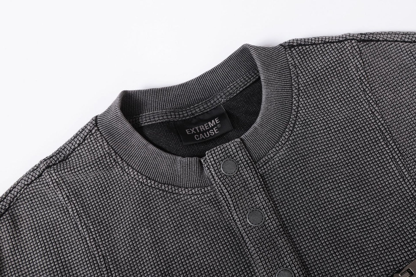 Half-Open Collar Check Wash Damage Short Sleeve T-Shirt WN25643
