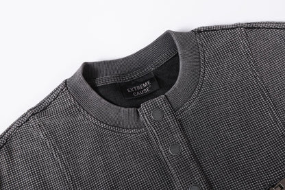 Half-Open Collar Check Wash Damage Short Sleeve T-Shirt WN25643