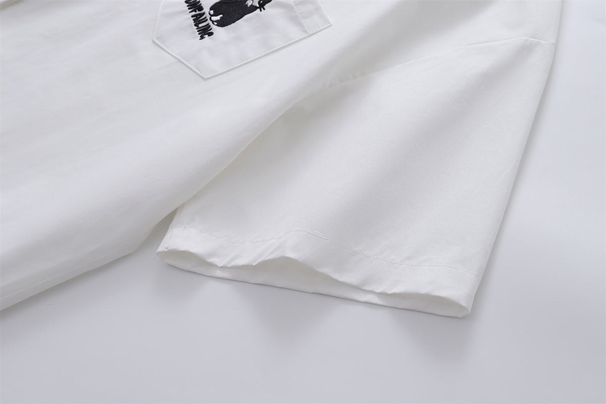 Cat Embroidery Oversize Short Sleeve Shirt WN26845