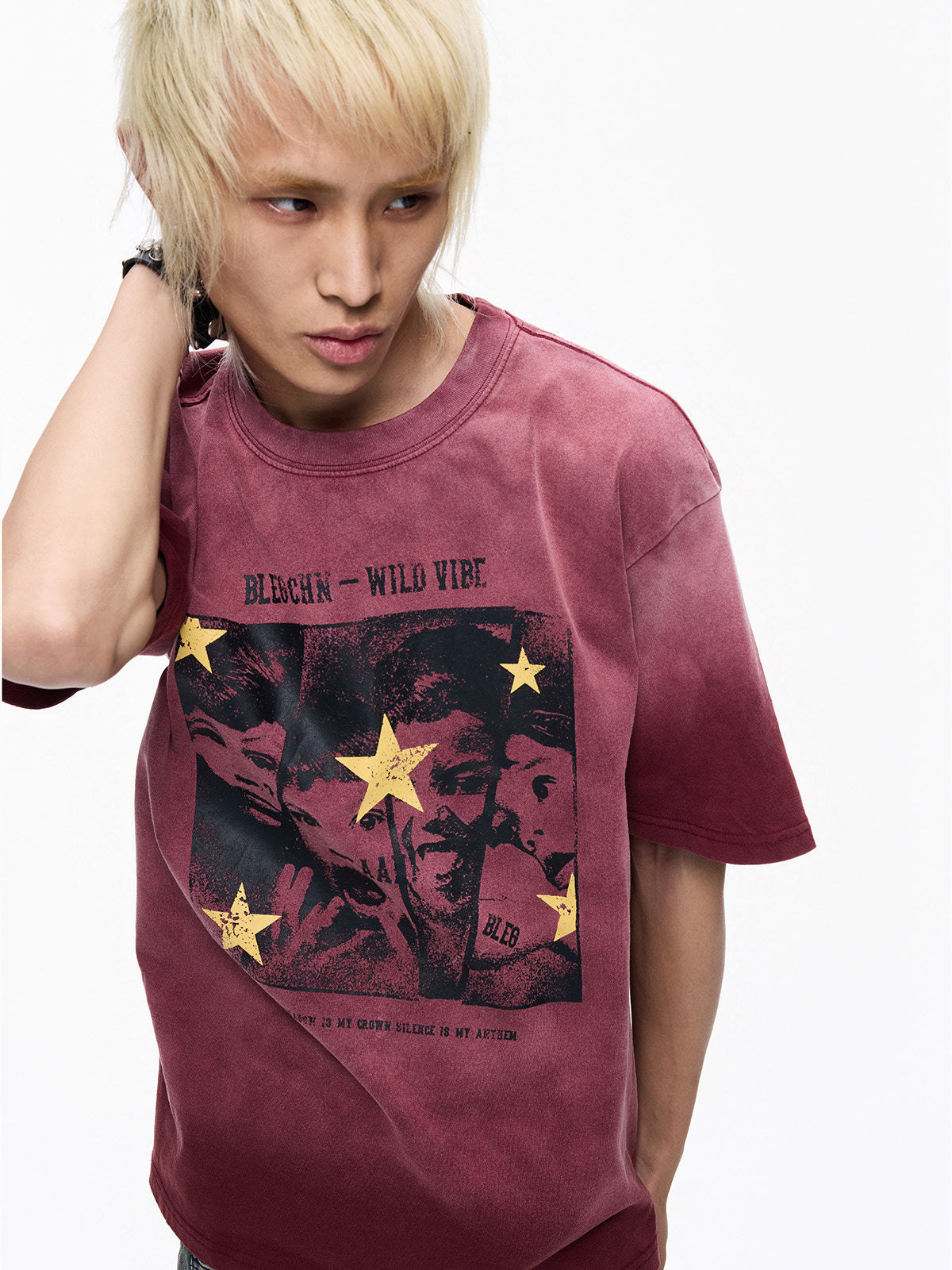 Washed Star Art Graphic Print Short Sleeve T-Shirt WN27265