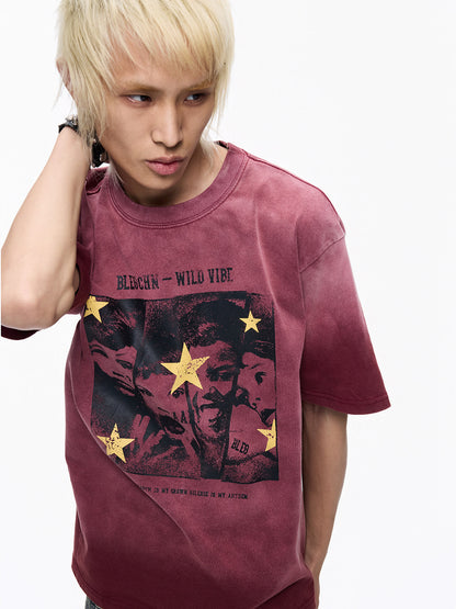 Washed Star Art Graphic Print Short Sleeve T-Shirt WN27265