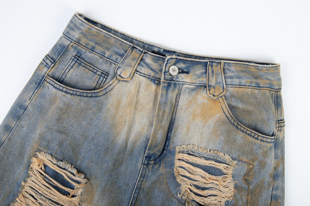 Heavy Damage Paint Wide Leg Denim Jeans WN28042