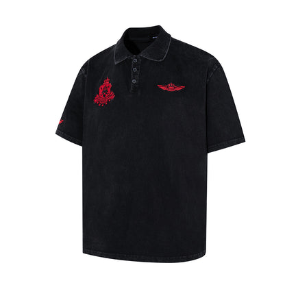 Embroidery Washed Damage Short Sleeve Shirt WN25608