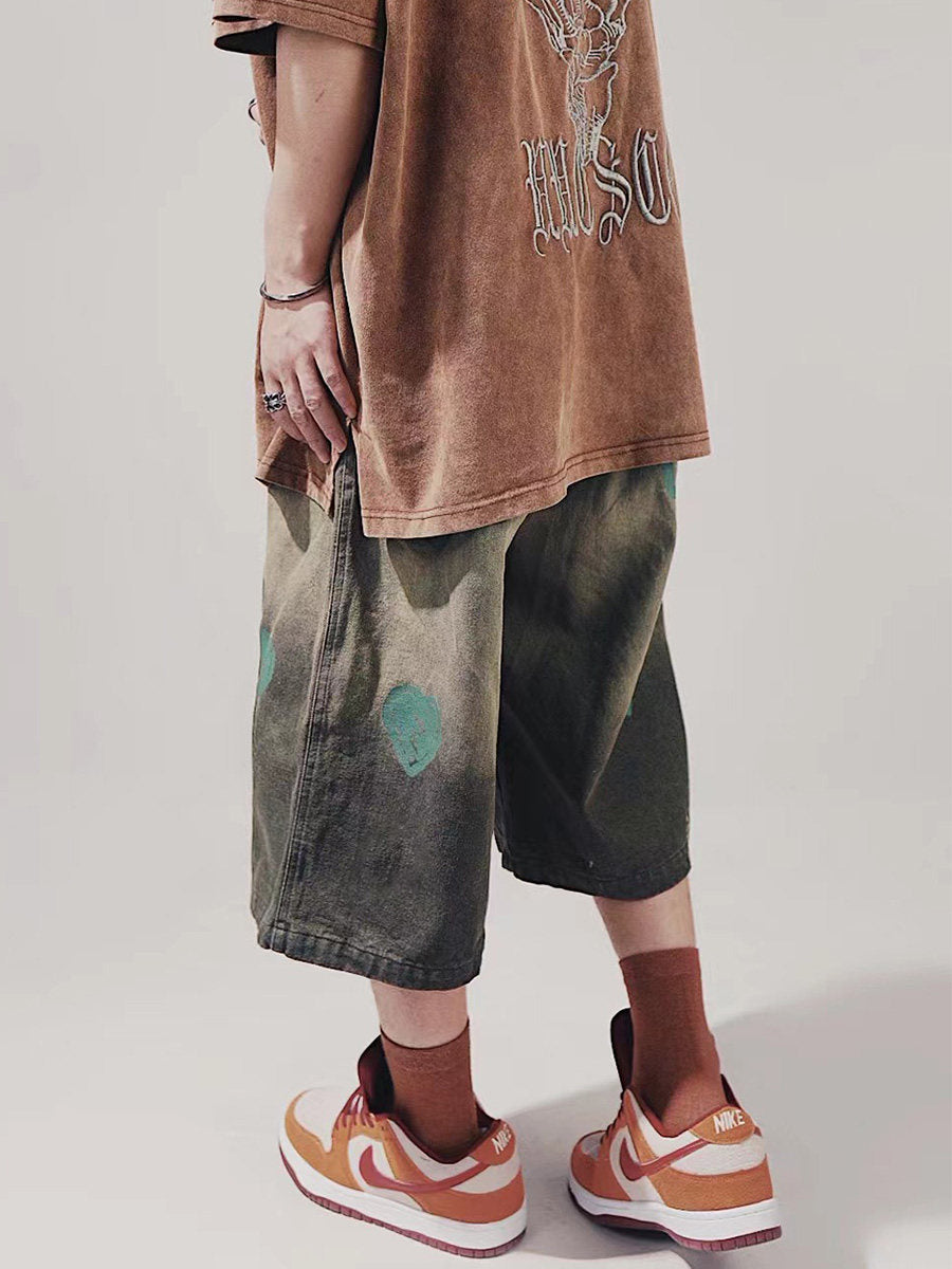 Heart Design Wide Leg Half Denim Jeans WN23997