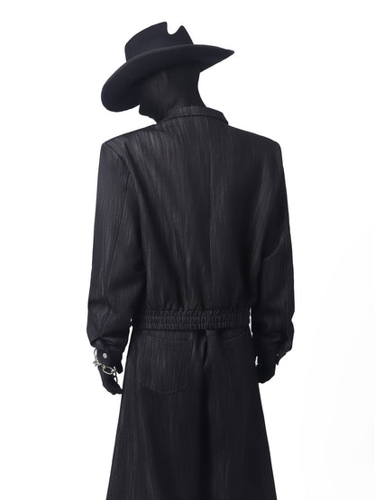 Pleats Standing-Collar Short Jacket & Pleats Wide Leg Trousers Setup WN23693