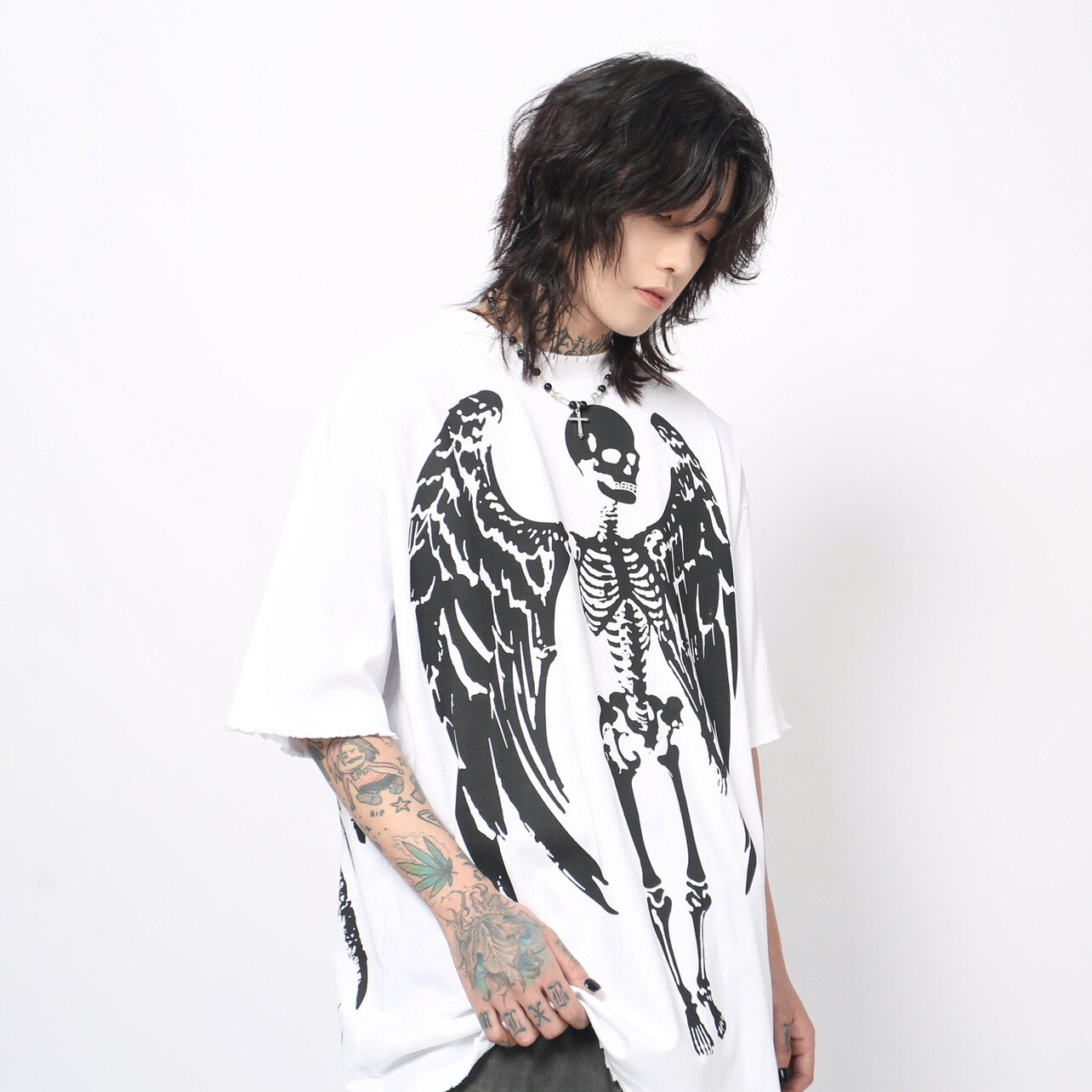 Skeleton Wing Print Oversize Short Sleeve T-Shirt WN24498