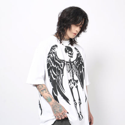 Skeleton Wing Print Oversize Short Sleeve T-Shirt WN24498