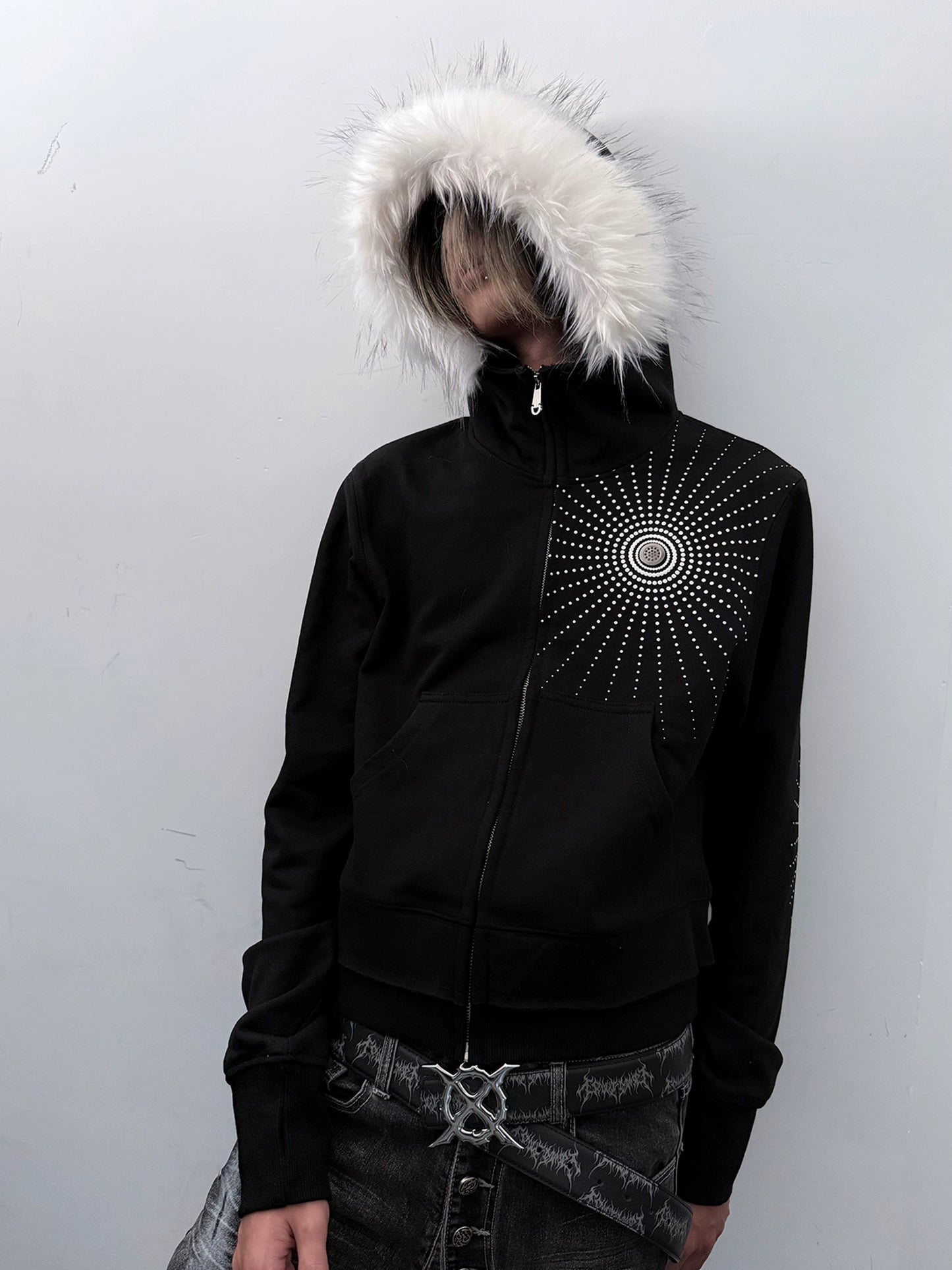 Soundwave Design Fake Fur Collar Zipper Hoodie WN20922