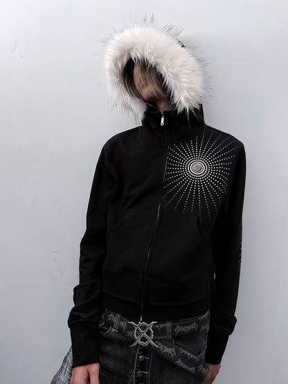 Soundwave Design Fake Fur Collar Zipper Hoodie WN20922