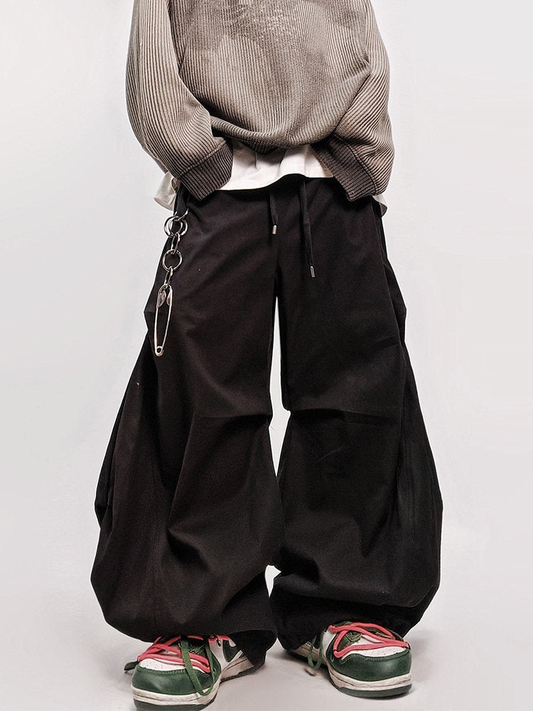 Pleats Curved Seam Wide Leg Pants WN24018