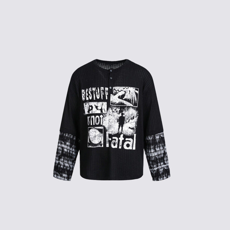 Ribbed Graphic Print Long Sleeve T-Shirt WN28073