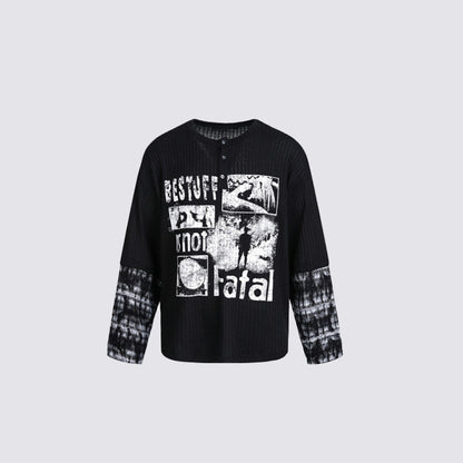 Ribbed Graphic Print Long Sleeve T-Shirt WN28073