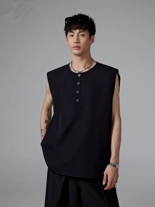 Oversize Solid Collarless Sleeveless T-shirt WN13334