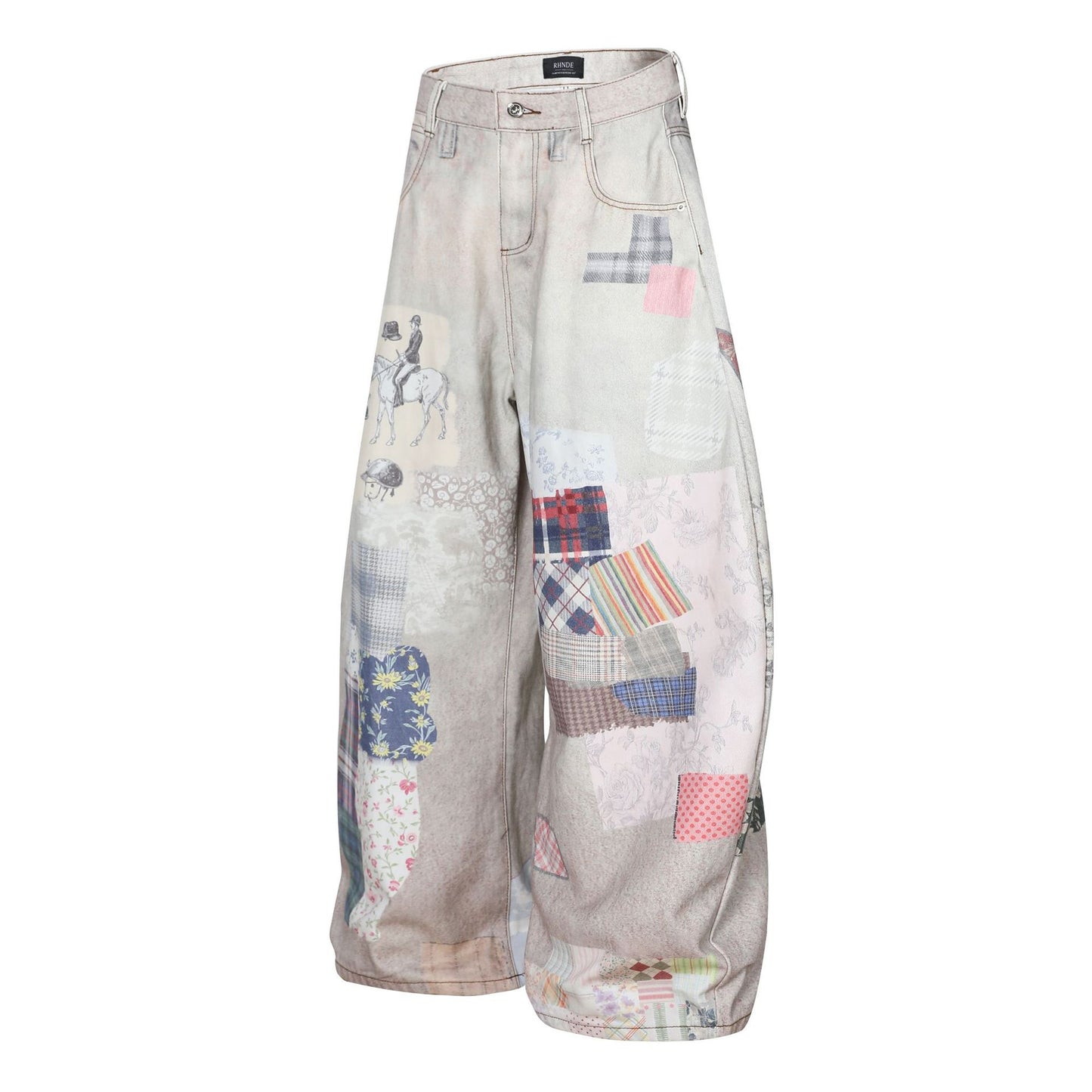 Collage Print Wide Leg Denim Jeans WN26018