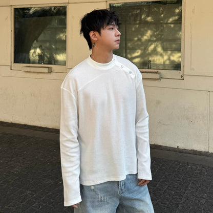 Asymmetric Button Waffle Long Sleeve T-Shirt WN25212
