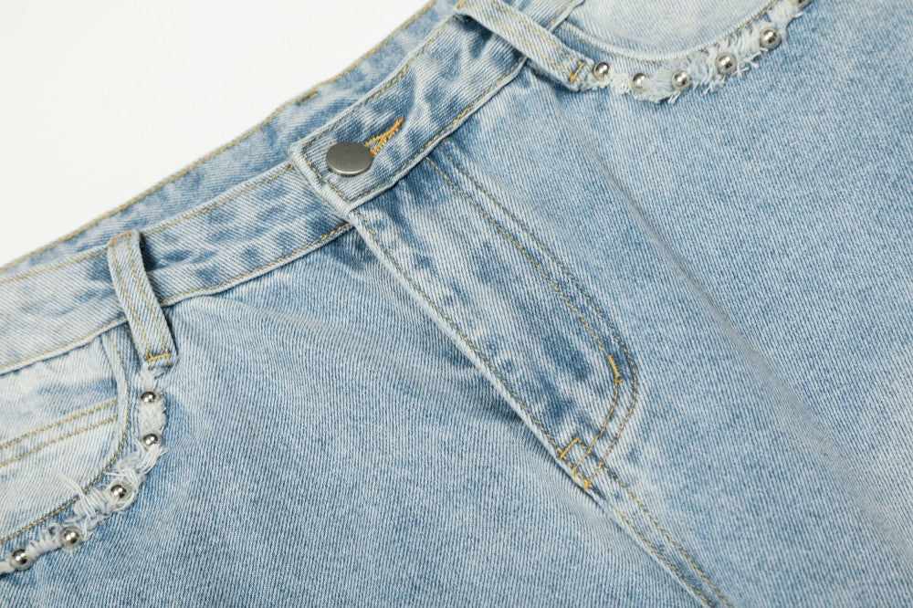 Rhinestone Studded High-Waist Wide Leg Denim Jeans WN27911