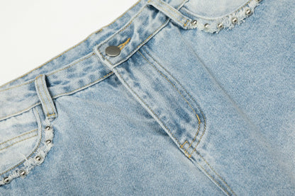 Rhinestone Studded High-Waist Wide Leg Denim Jeans WN27911