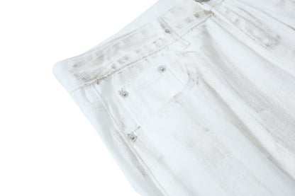 Vertical Brush Ripped Print Wide Leg Denim Jeans WN27851