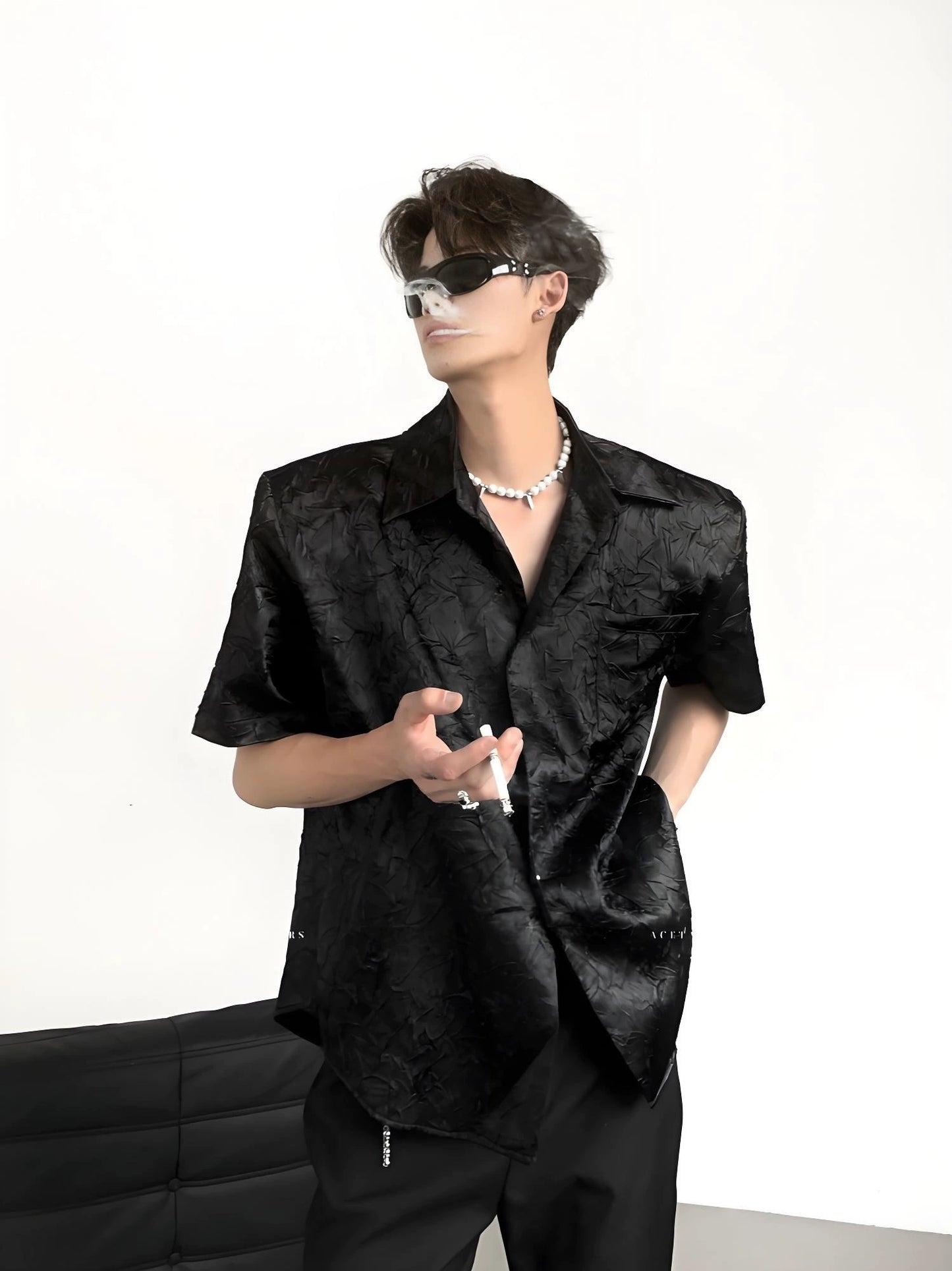 Jacquard Draping Long Sleeve Shirt WN20079