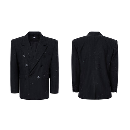 Star Pattern Double-Breasted Shoulder-Pad Tailored Jacket & Trousers Setup WN23285