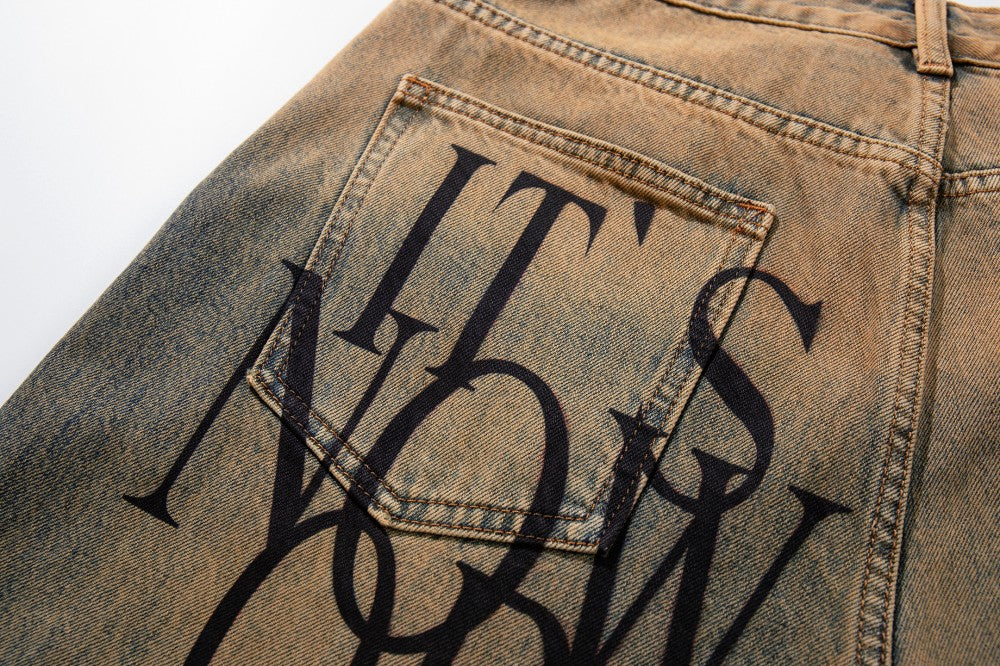 Letter Graphic Wide Leg Denim Jeans WN27800