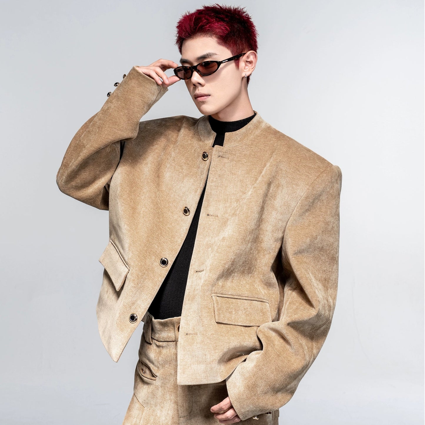 Shoulder-Pad Velvet Tailored Jacket & Wide Leg Trousers Setup WN20882