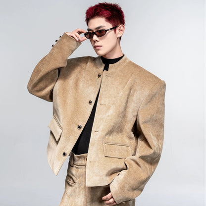 Shoulder-Pad Velvet Tailored Jacket & Wide Leg Trousers Setup WN20882