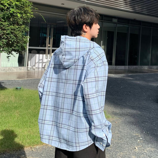 Check Hooded Long Sleeve Shirt WN25205