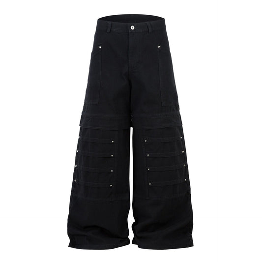 Studs Accent Design Wide Leg Denim Jeans WN18571