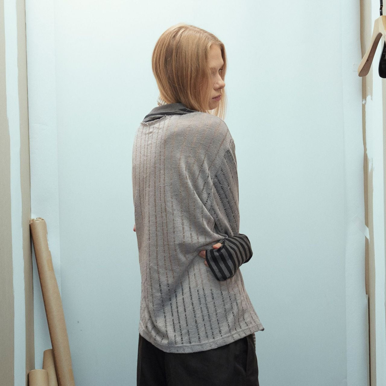 Stripe Fake Layered Graphic Long Sleeve T-Shirt WN25494