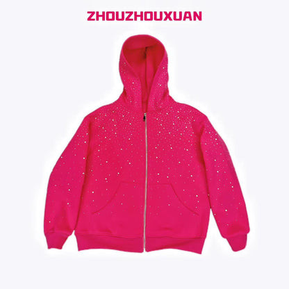 Rhinestone Star Heavyweight Zipper Hoodie WN20721
