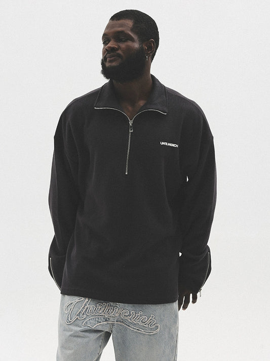 Waffle Half-Zipper Long Sleeve T-Shirt WN17727